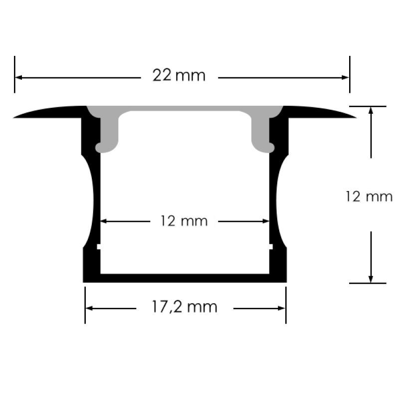 Perfil De Aluminio High Con Alas Para Empotrar 2 Metros Negro Dsc